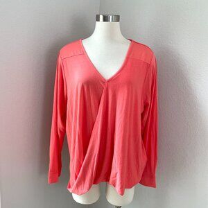 DG2 Diane Gilman Womens Plus 1X Orange Surplice Tunic Top Long Sleeve Shirt